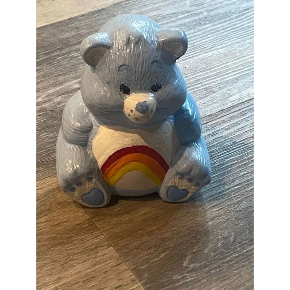 Care Bears Bedtime Bear Rainbow Belly Ceramic Bank Figurine Blue 1980s Vintage
